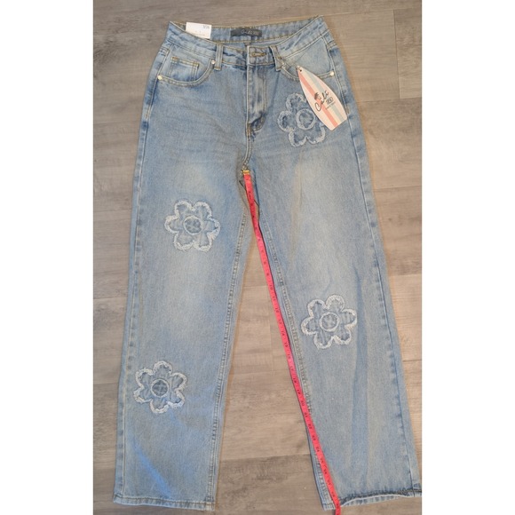 Calia Denim - Cali 1850 Floral Embroidered Straight-Leg Jeans Women's Size 3/26 Light Wash